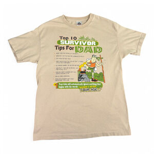 Vintage Survivor Dad Shirt Adult LARGE Brown Top Ten Tips TV Show Parody 90s